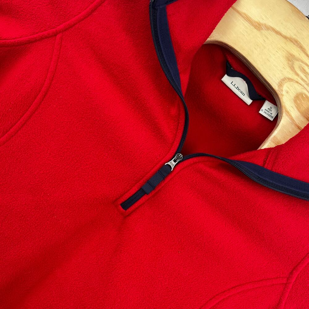 LL Bean Womens Soft-Brushed Fitness Fleece Pullover 1/4 Zip Red Small